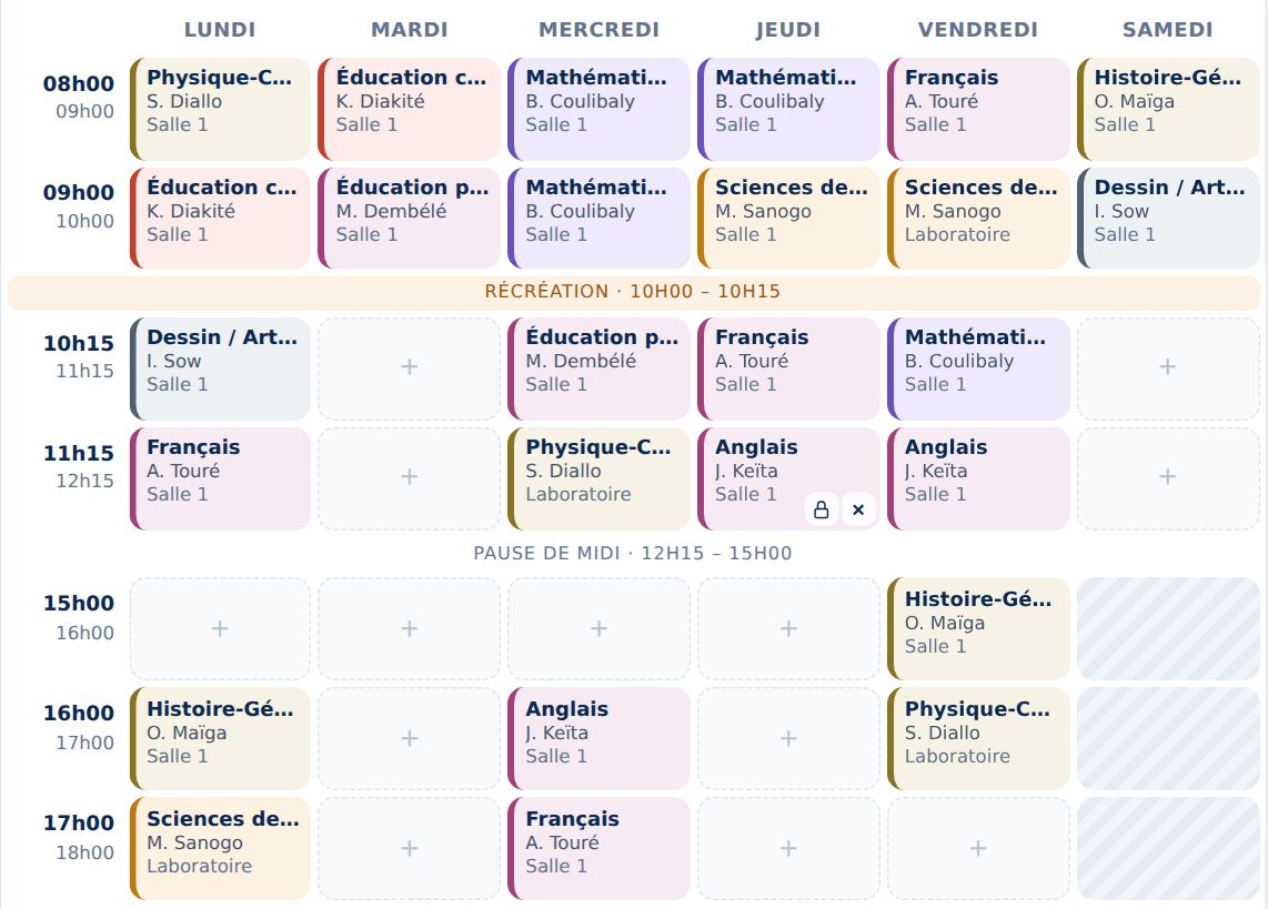 Emploi du temps de la semaine avec la récréation